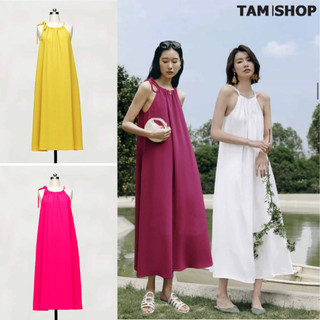 đầm maxi cổ yếm vãi dũi đầm sát nách đầm đi biển - Váy Maxi Dáng Suông