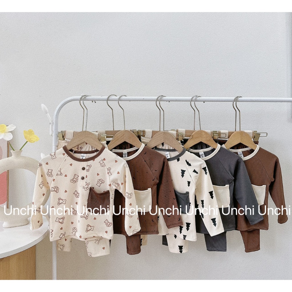 Bộ thun tăm dài tay hàng QC họa tiết siêu đẹp cho bé chất đẹp