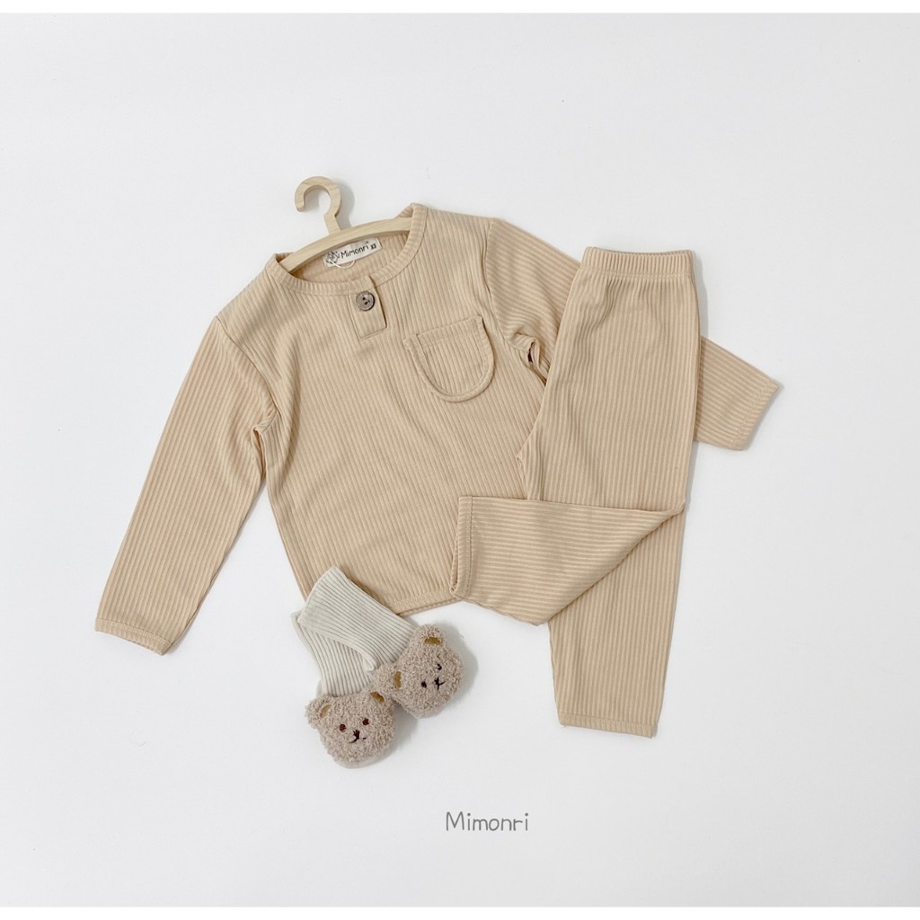 Bộ gân tăm dài tay túi ngực mặc thu đông cho bé, bộ thun tăm dài tay cho bé trai bé gái