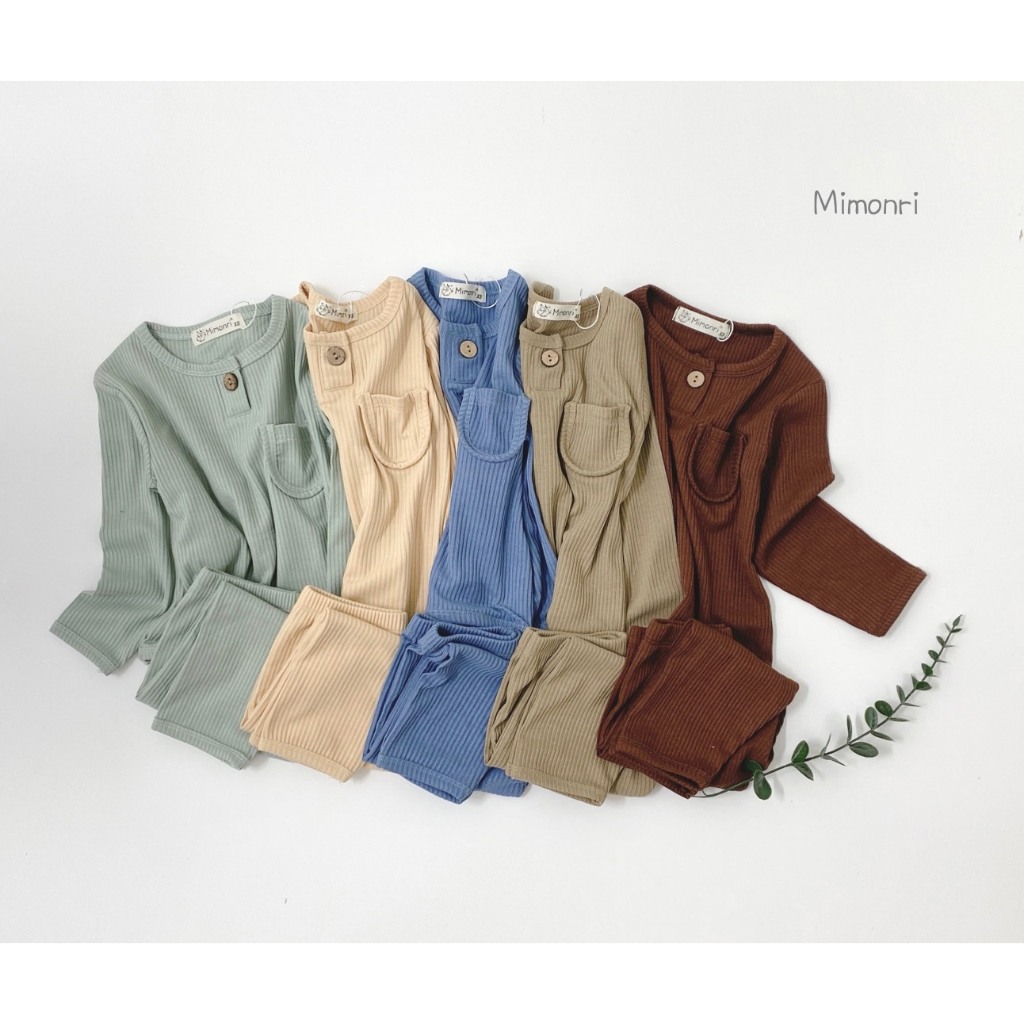 Bộ gân tăm dài tay túi ngực mặc thu đông cho bé, bộ thun tăm dài tay cho bé trai bé gái