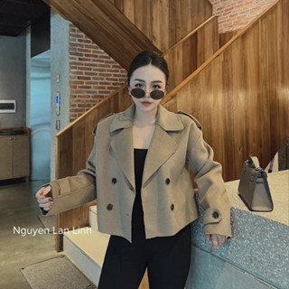 Áo khoác vest, blazer nữ tay dài dáng rộng phối hàng cúc đen xinh xắn  phong cách hàn quốc tone màu nâu sang chảnh