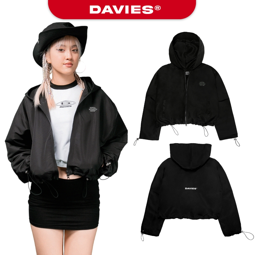 Áo khoác nữ croptop có mũ dù màu đen Reflex Baby Jacket local brand DAVIES | D32-AK5