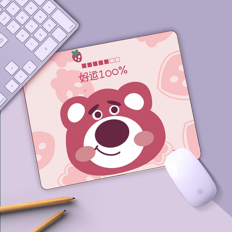 Tấm lót chuột hình gấu dâu kích thước 21x26cm, bàn di chuột hình chữ nhật hình gấu dễ thương
