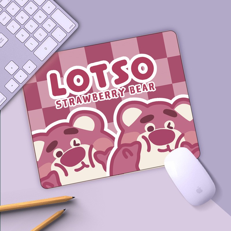 Tấm lót chuột hình gấu dâu kích thước 21x26cm, bàn di chuột hình chữ nhật hình gấu dễ thương