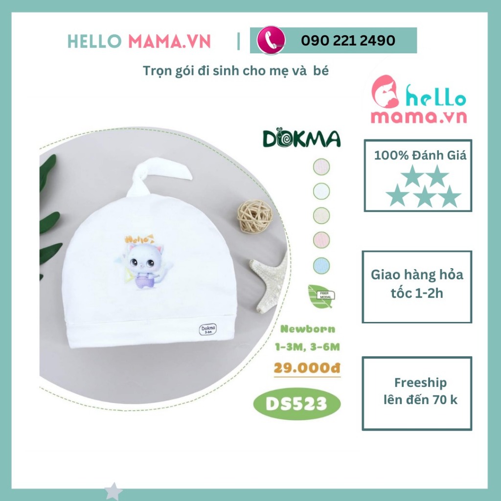 Mũ thun sợi tre Dokma DS523 Phối Tai cho bé (vải mềm, mịn, không đổ lông, co giãn tốt , không bó đầu bé)