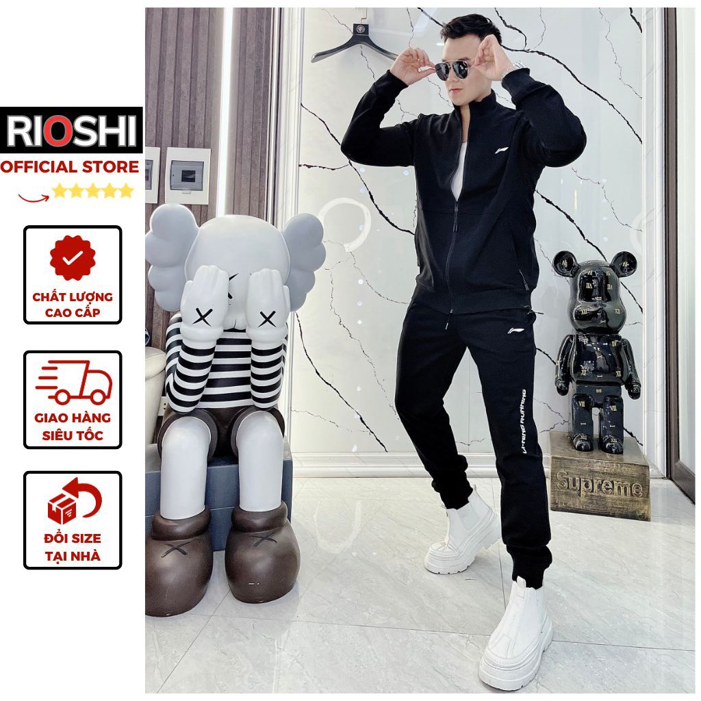 Bộ nỉ thể thao nam kéo khoá cao cấp dày dặn hàng hiệu Rioshi RD67 - Set bộ thu đông nam dài tay 2023 Hàng Xuất Dư