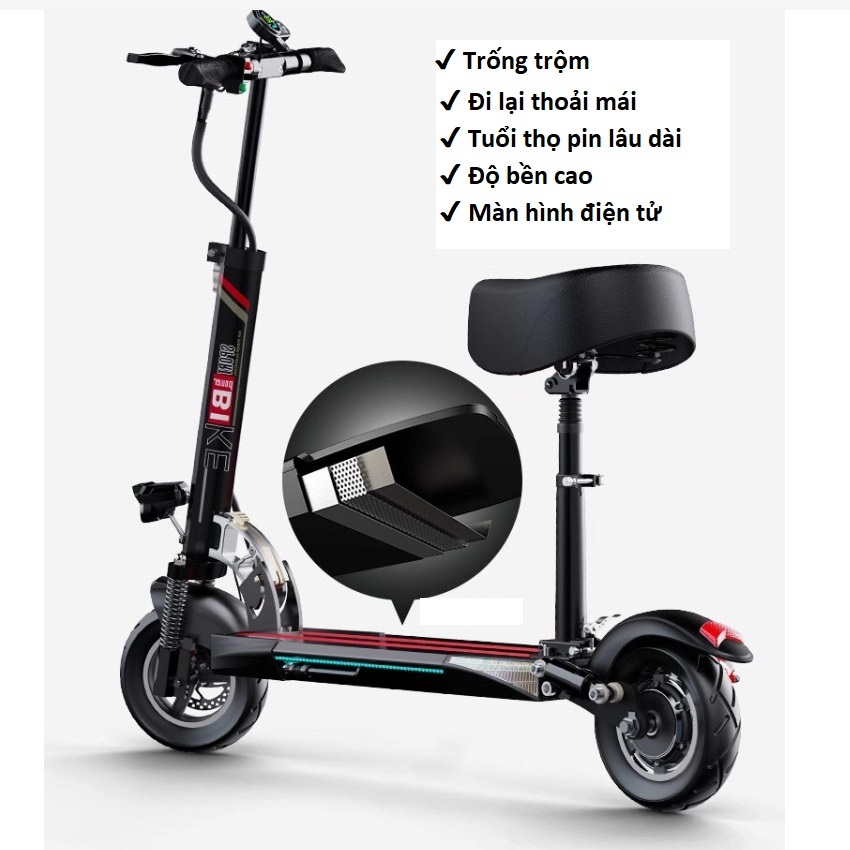 Xe scooter điện SPORT BIKE gấp gọn full phanh đĩa giảm sóc, động cơ 500W pin 36V, đồng hồ điện tử một lần sạc đi 40km