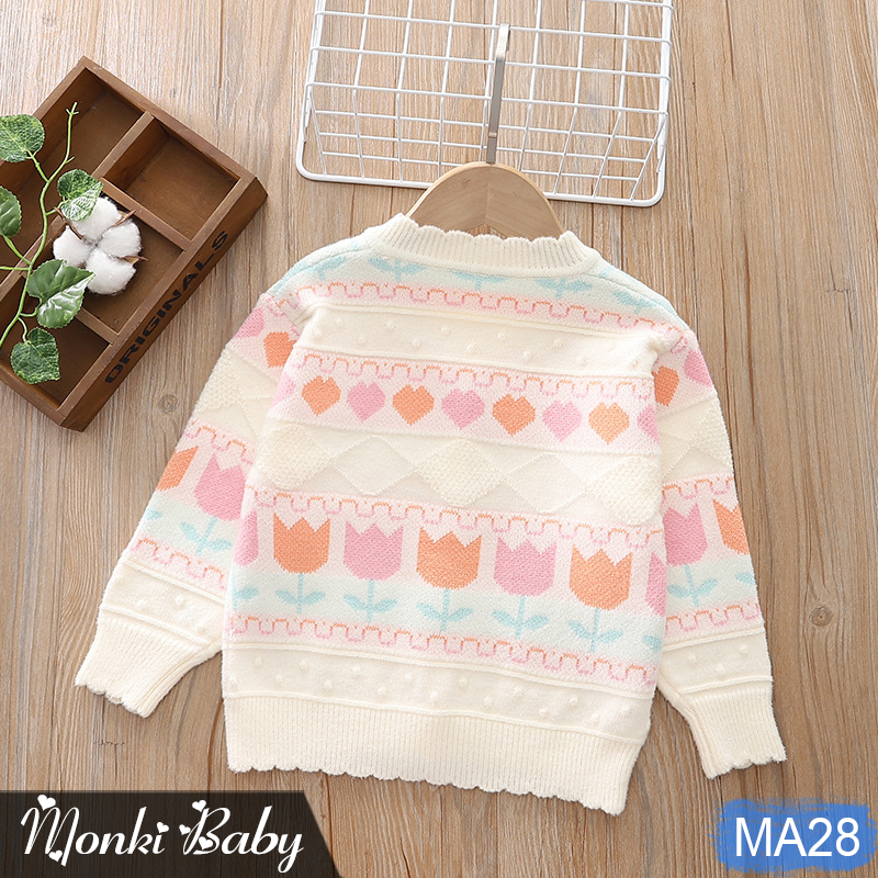 Áo khoác cardigan len bé gái, chất đẹp dầy dặn, dáng xinh, len đanh mềm giữ nhiệt tốt, hình thêu cherry dễ thương | MA22