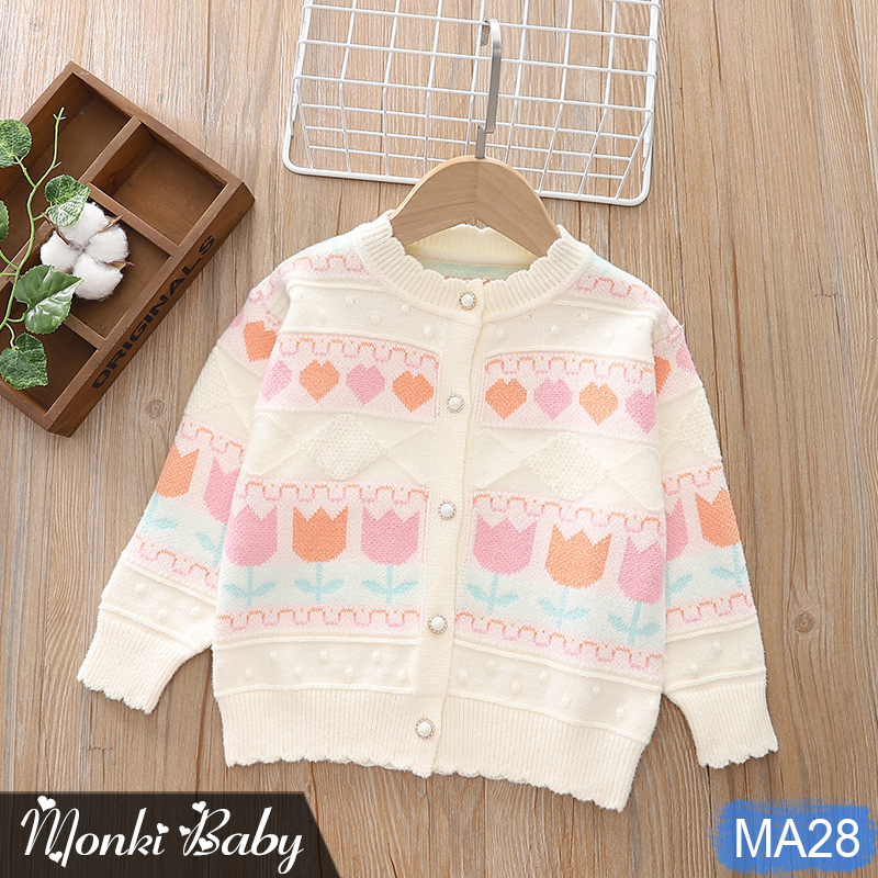 Áo khoác cardigan len bé gái, chất đẹp dầy dặn, dáng xinh, len đanh mềm giữ nhiệt tốt, hình thêu cherry dễ thương | MA22