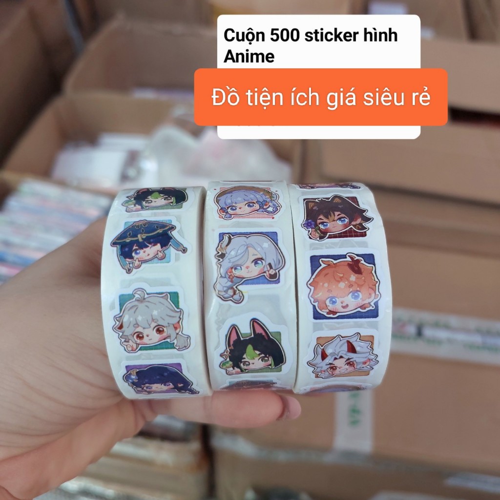 Cuộn 500 sticker hoạt hình Gấu dâu/Maruko/Pochacco