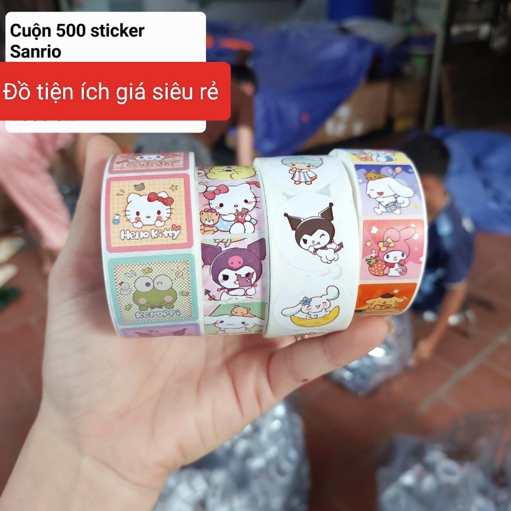 Cuộn 500 sticker hoạt hình Gấu dâu/Maruko/Pochacco