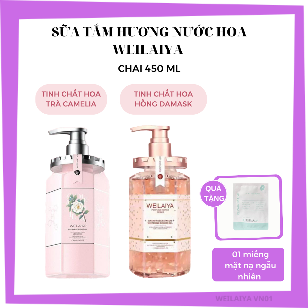 Sữa Tắm Trắng Da Cánh hoa Hồng Damask Weilaiya, Hương Nước hoa, Mịn Màng Làn Da