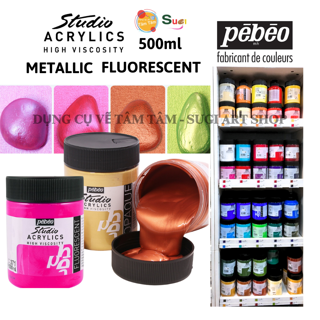 Màu Acrylic Pebeo metallic / Fluorescent  500ml, studio acrylics Pebeo 500ml