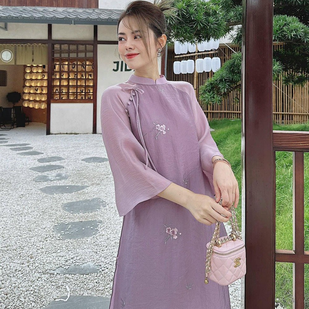 Áo Dài Cách Tân Nữ 4 Tà Dáng Suông Đính Nơ XZ22