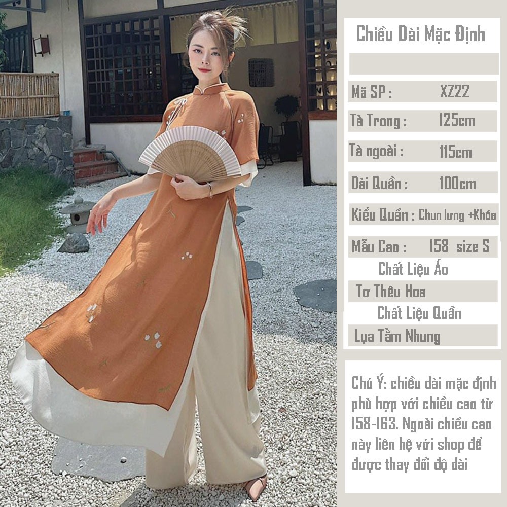 Áo Dài Cách Tân Nữ 4 Tà Dáng Suông Đính Nơ XZ22