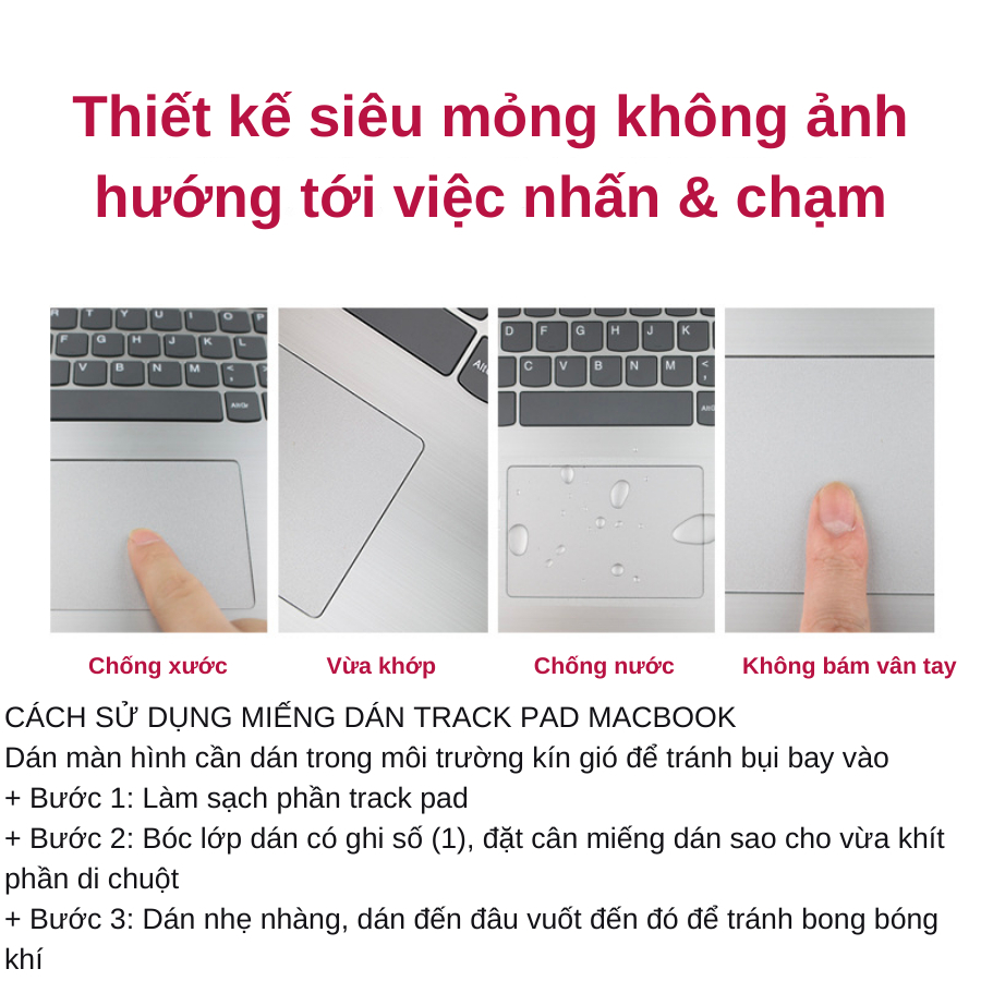 Miếng dán Trackpad trong suốt dành cho Macbook Pro, Macbook Air M1 M2 chống trầy xước