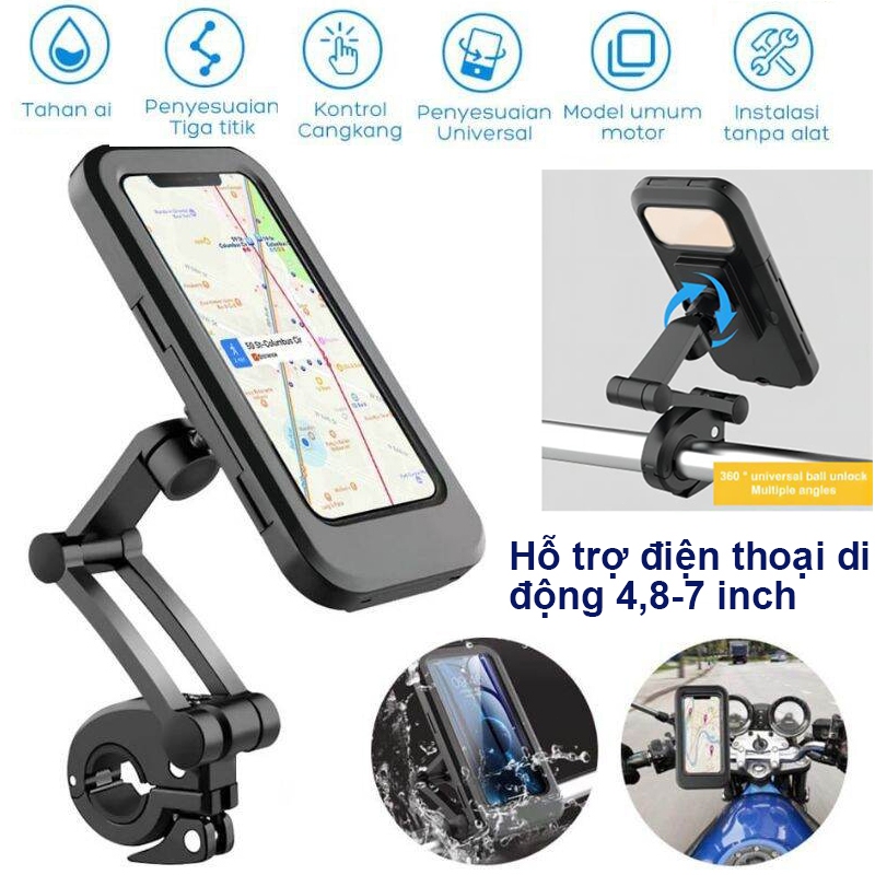 Giá Đỡ Điện Thoại Xe Máy chống nước gắn Nước Xoay 360 Độ Chống Cướp Cực Chắc Chắn kẹp điện thoại để trên cho xe máy chốn