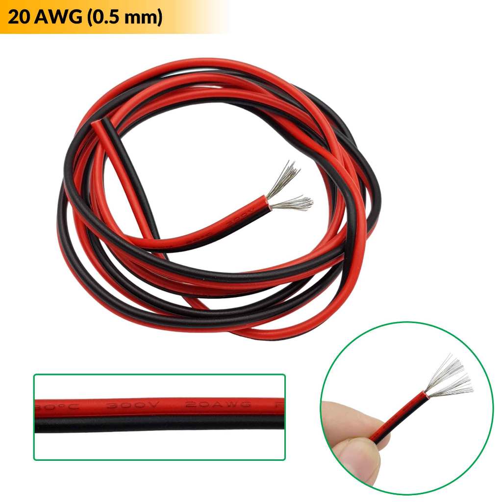 1 mét Dây điện đôi đỏ đen nhiều lõi đồng mạ kẽm 22 AWG 0.3mm / 20 AWG 0.5mm
