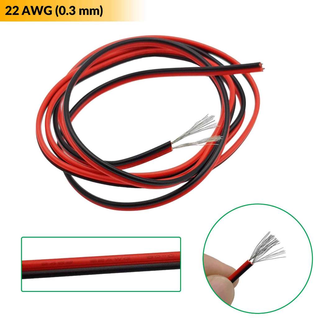 1 mét Dây điện đôi đỏ đen nhiều lõi đồng mạ kẽm 22 AWG 0.3mm / 20 AWG 0.5mm