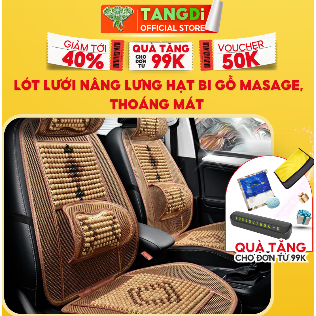 Bộ Lót Ghế Ô Tô Hạt Gỗ có nâng lưng TANGDi thư giãn cột sống TD05 | BigBuy360 - bigbuy360.vn