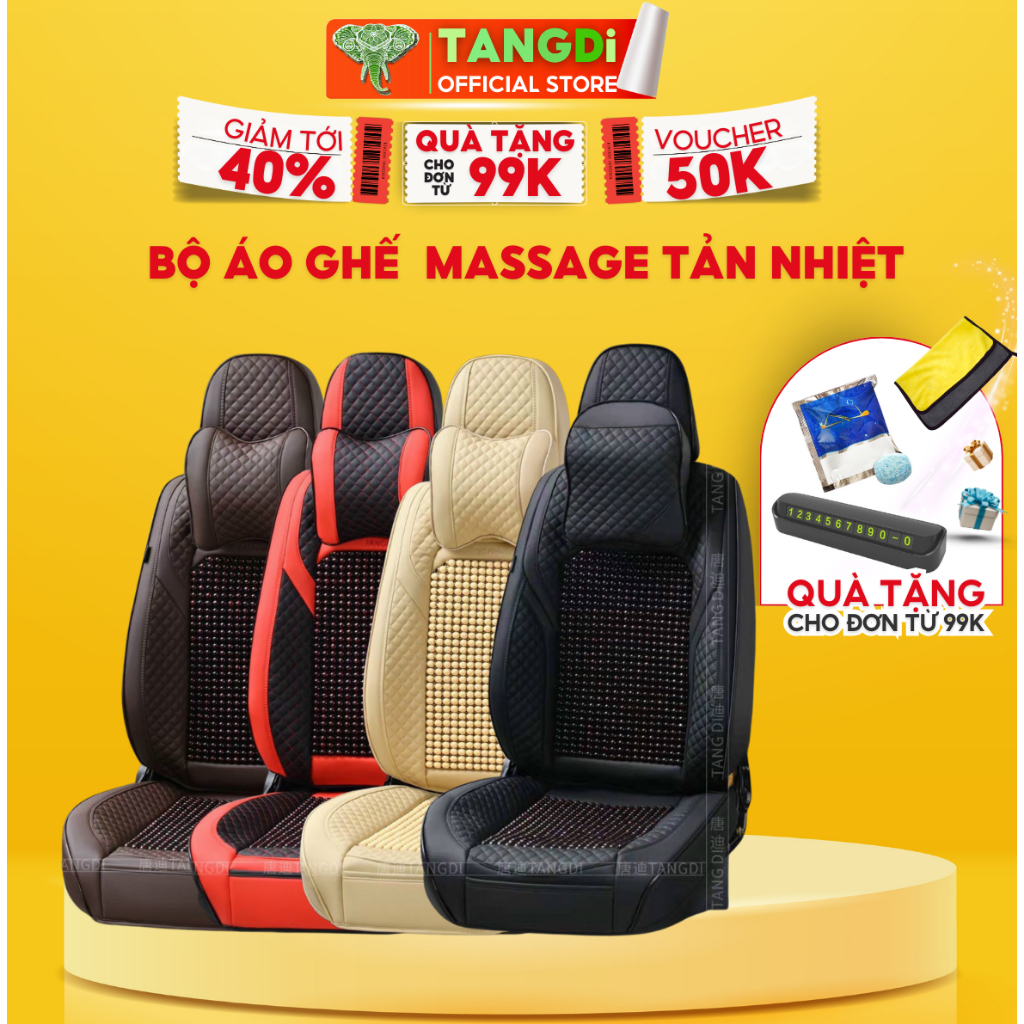 Bộ áo ghế, bọc ghế ô tô hạt gỗ TANGDi full xe hàng trước + hàng sau , massage tản nhiệt Mã 209