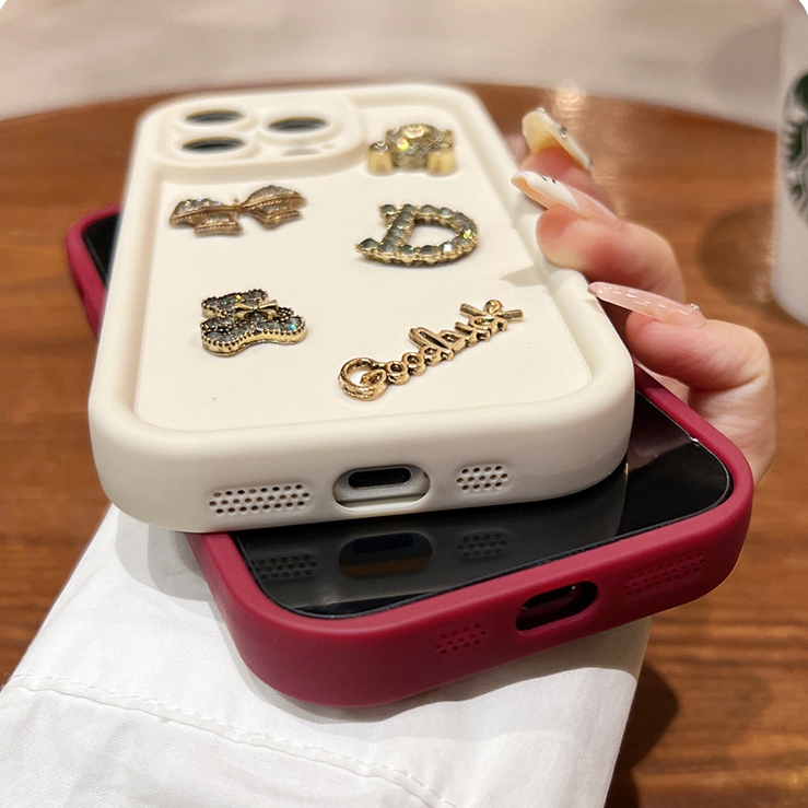 Ốp lưng điện thoại aiphone basic gắn charm D 7plus 8plus x xsmax 11 11promax 12 promax 13 13promax 14promax 15promax -H6