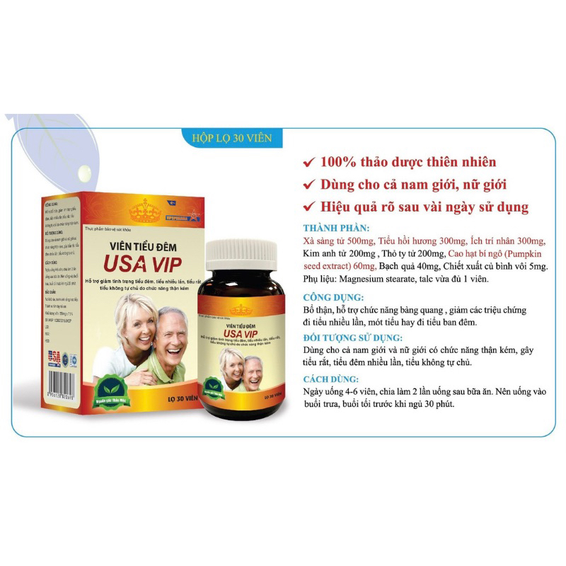 Viên Tiểu Đêm USA VIPSPHARMA - Bổ Thận, Giảm Đi Tiểu Nhiều Lần, Tiểu Mót, Tiểu Đêm, 100% Thảo Dược Thiên Nhiên