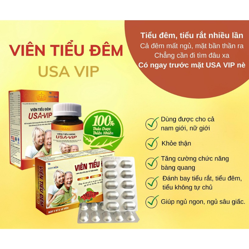 Viên Tiểu Đêm USA VIPSPHARMA - Bổ Thận, Giảm Đi Tiểu Nhiều Lần, Tiểu Mót, Tiểu Đêm, 100% Thảo Dược Thiên Nhiên