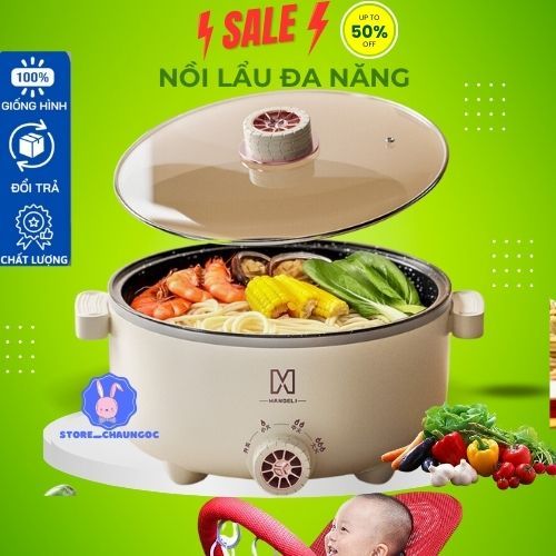 ✔️ Nồi Lẩu Điện Đa Năng - , Nồi Lẩu Gia Đình Dung Tích 4L Chiên, Sào [LẨU TRẮNG 4 LIT ]