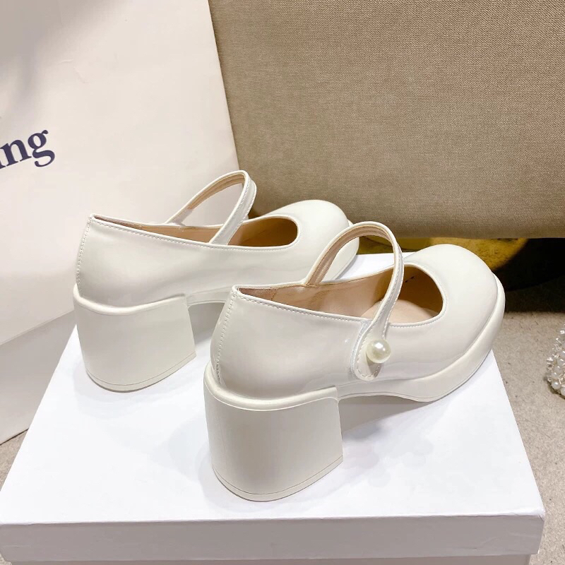 Giày búc bê da bóng đế cao 7cm Quai dán đính ngọc cao cấp