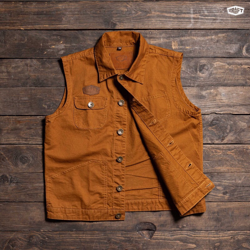 ÁO GHI LE KRAFT PHỐI DA BÒ NÚT ĐỒNG VINTAGE