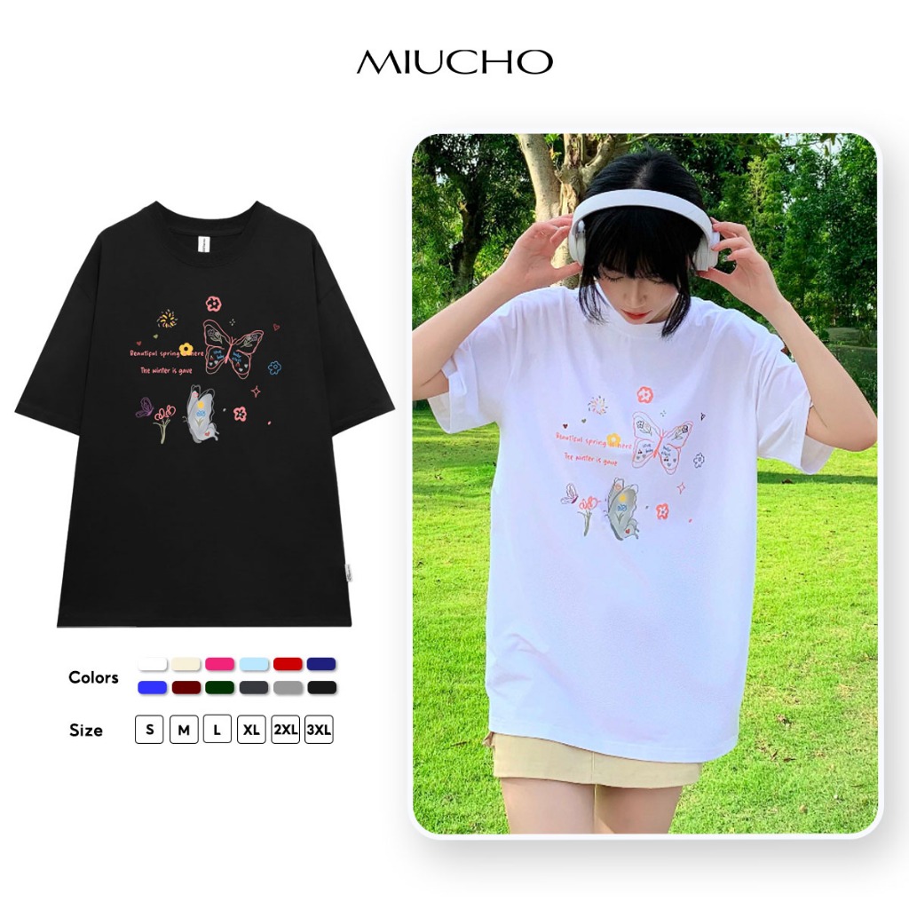 Áo thun nữ form rộng AT405 Miucho chất vải cotton in graphic