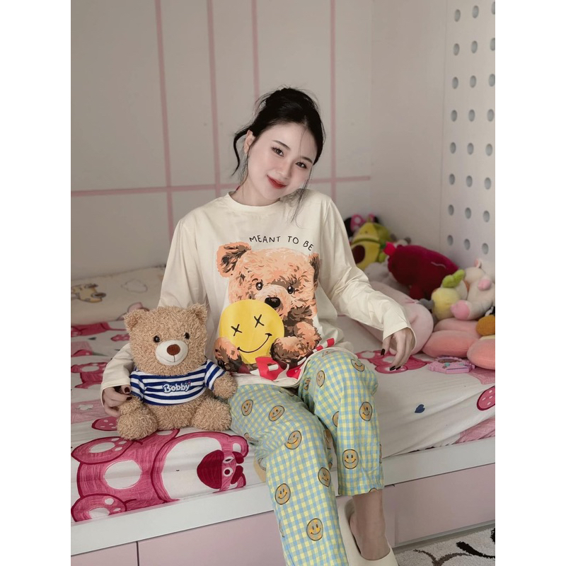 SET THUN GẤU QUẦN CARO