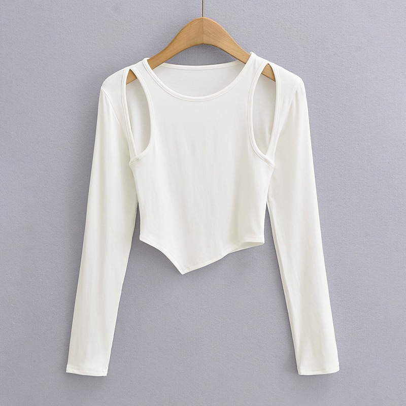 Áo Croptop Tay Dài Nữ SANJOLI Áo Kiểu Phối Ba Lỗ Thiết Kế Khoét Vai Ôm Body Sexy Đi Chơi Phong Cách Ulzzang AO011