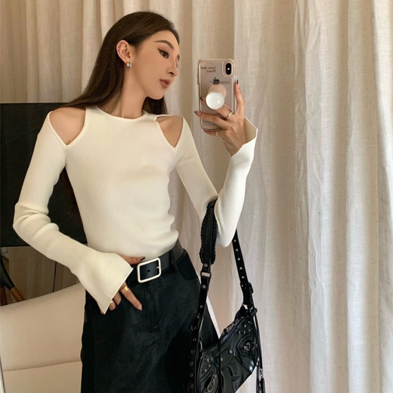 Áo Croptop Tay Dài Nữ SANJOLI Áo Kiểu Phối Ba Lỗ Thiết Kế Khoét Vai Ôm Body Sexy Đi Chơi Phong Cách Ulzzang AO011