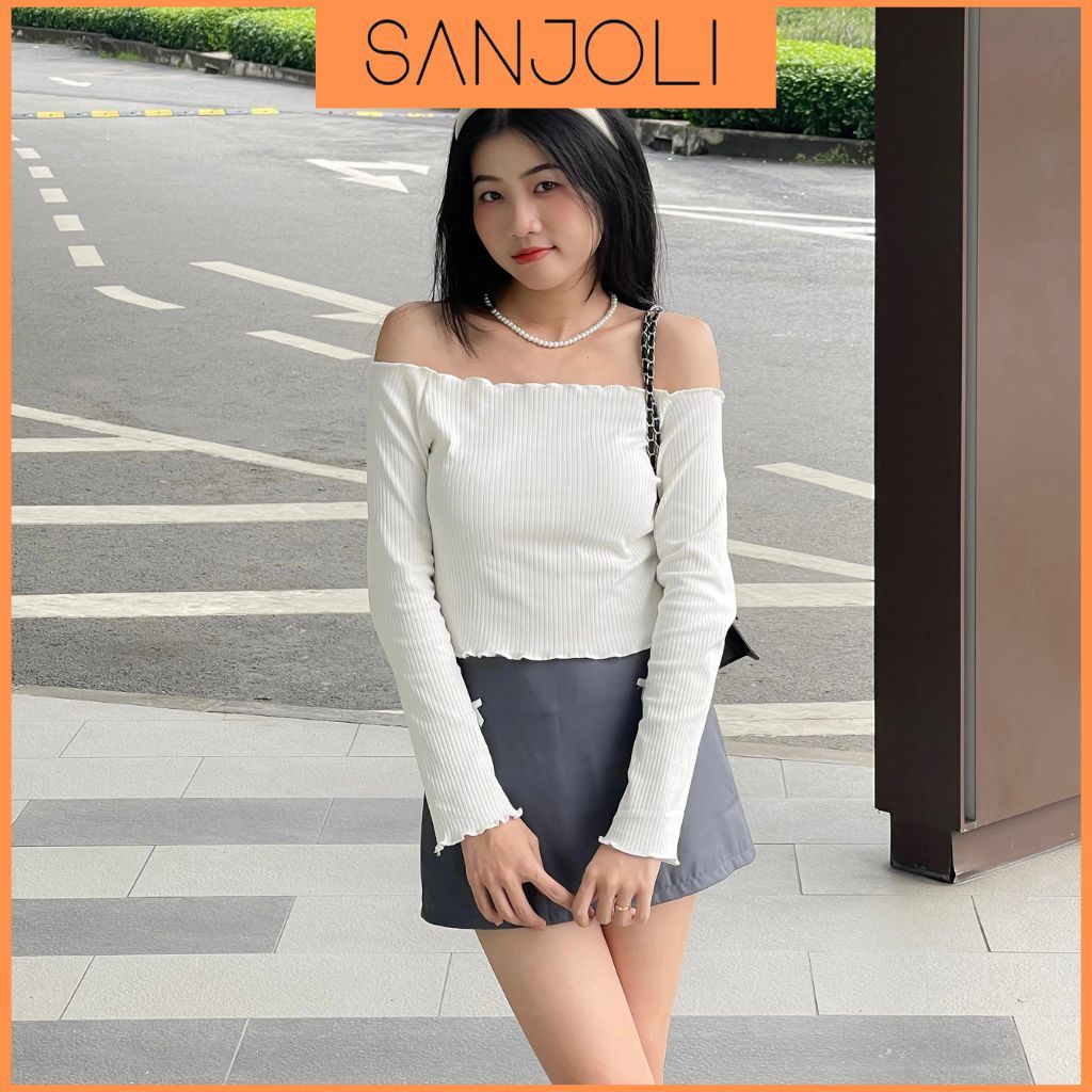 Áo thun nữ trễ vai TAY DÀI bánh bèo tiểu thư SANJOLI  AO010