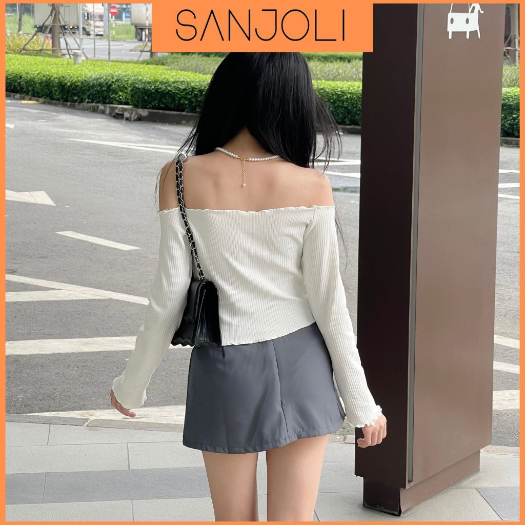Áo thun nữ trễ vai TAY DÀI bánh bèo tiểu thư SANJOLI  AO010