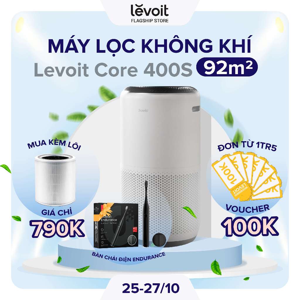 Máy Lọc Không Khí Levoit Core 400S 92m2 | Bộ Lọc HEPA 13 Lọc Bụi Mịn | Hàng Chính Hãng