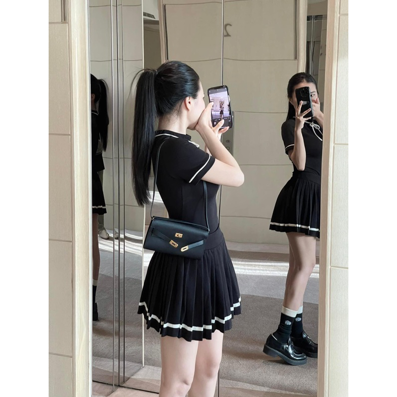 Sét cv ngắn xly có lót kèm áo thun tăm nơ siêu hot