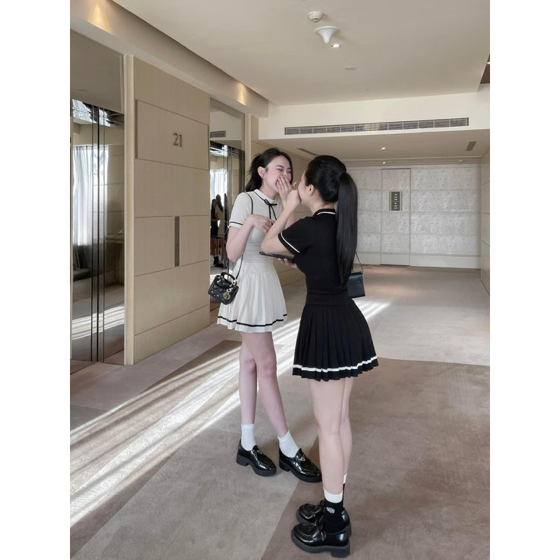 Sét cv ngắn xly có lót kèm áo thun tăm nơ siêu hot