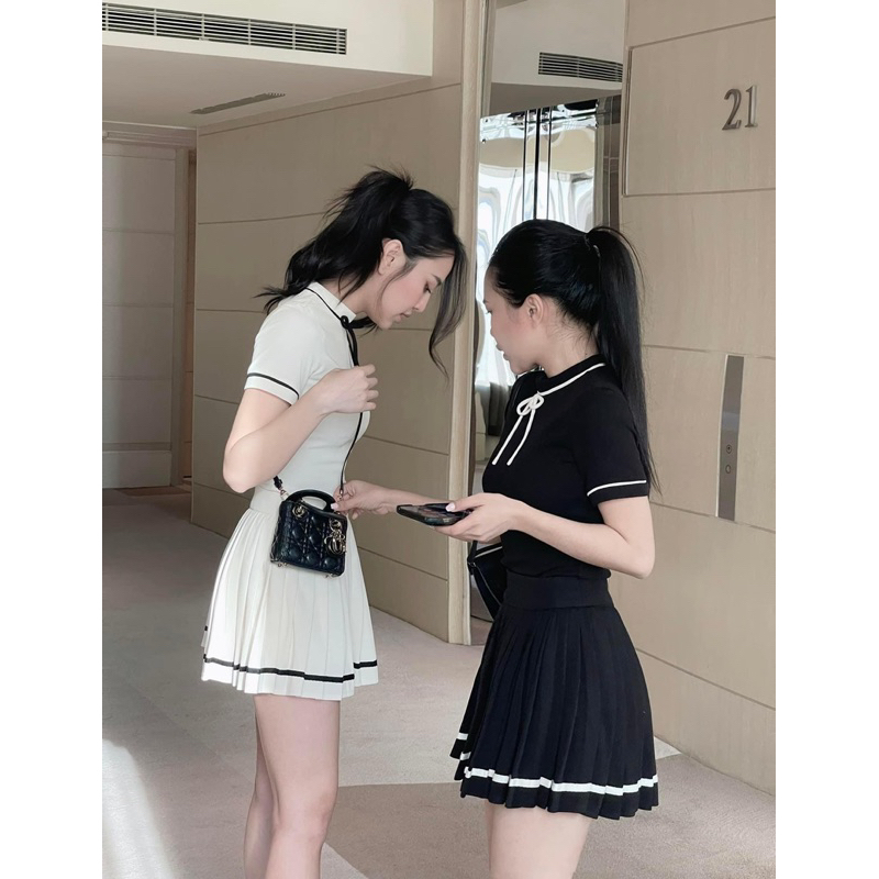 Sét cv ngắn xly có lót kèm áo thun tăm nơ siêu hot