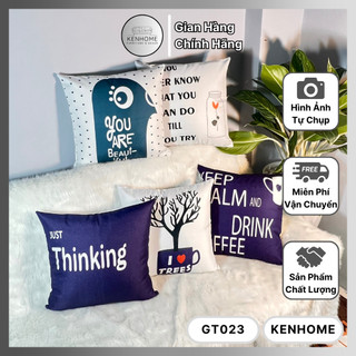 Gối Sofa Thinking Và Coffee, Gối Tựa Lưng Sofa Họa Tiết Đơn Giản Trang Trí Nhà Cửa, Cà Phê, Kích Thước 45x45cm, KENHOME