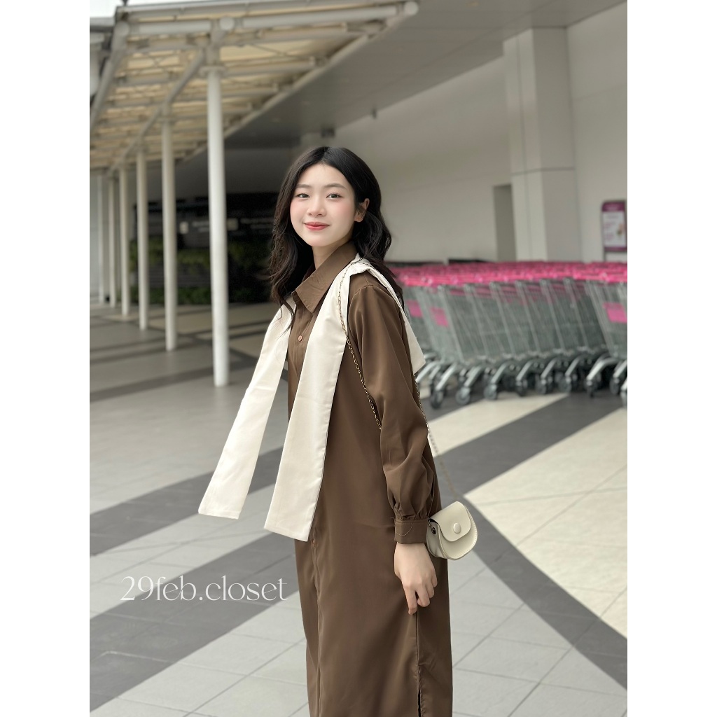 Váy Sơ Mi Nữ Dài Tay Phối Vạt Thủy Thủ Rời 29feb.closet Dáng Suông Dài Mùa Thu Đông - V160
