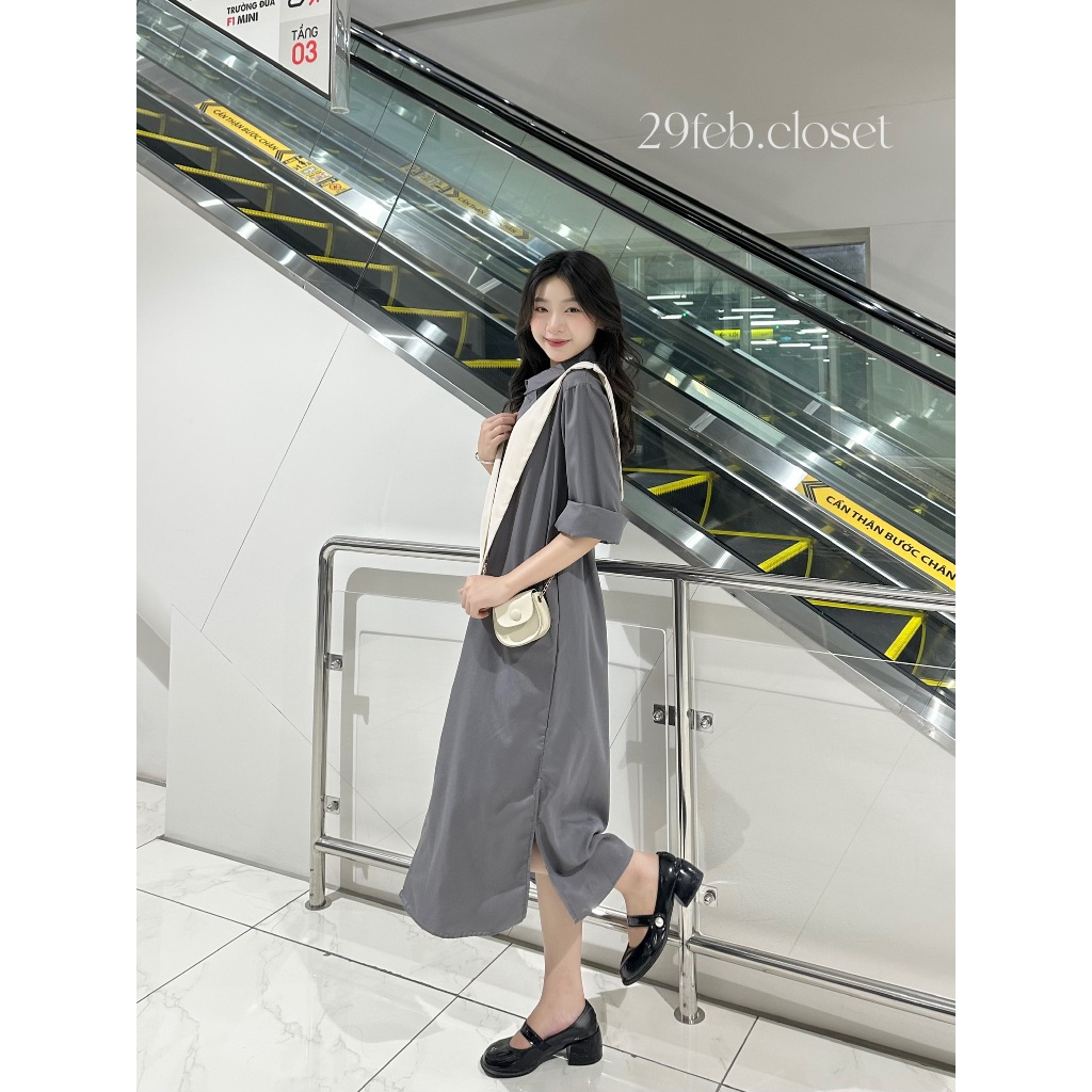 Váy Sơ Mi Nữ Dài Tay Phối Vạt Thủy Thủ Rời 29feb.closet Dáng Suông Dài Mùa Thu Đông - V160