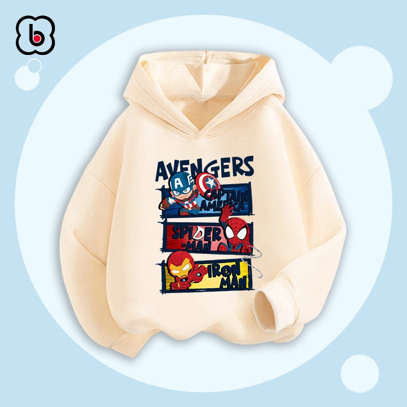 Áo hoodie bé trai BabyloveGO 2024 áo nỉ cho bé có mũ size 10kg đến 35kg in hình siêu anh hùng
