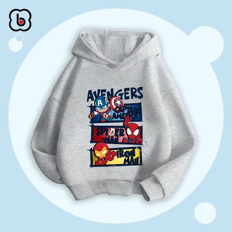 Áo hoodie bé trai BabyloveGO 2024 áo nỉ cho bé có mũ size 10kg đến 35kg in hình siêu anh hùng