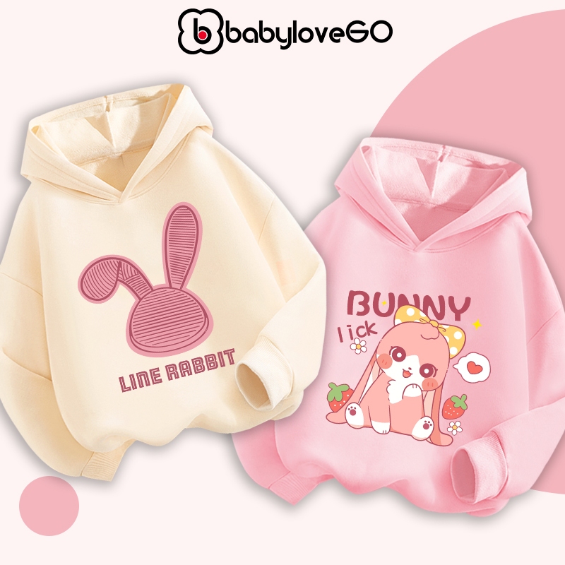 Áo nỉ cho bé BabyloveGO 2024 áo hoodie chất nỉ da cá dày dặn cho bé in hình Rabit