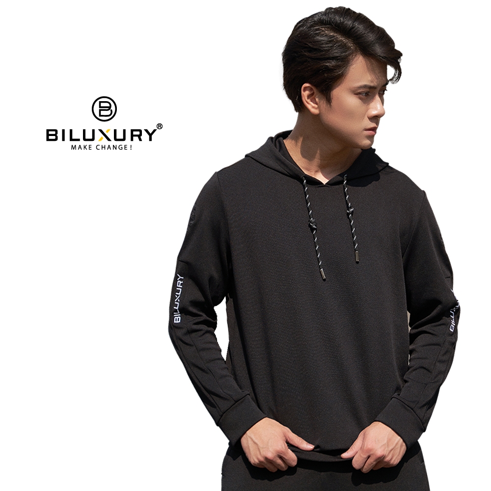 Bộ Nỉ Hoodie Nam Thể Thao 6ANMT002DEN + 6QNIT002DEN Biluxury Phối Họa Tiết Thêu Hai Bên Phom Slim fit Ôm Vừa