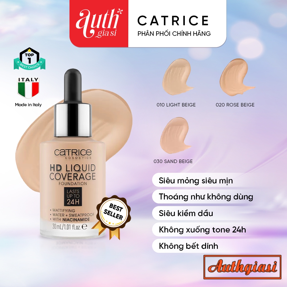 Kem nền kiềm dầu Catrice HD 24h Liquid Coverage Foundation che phủ hoàn hảo