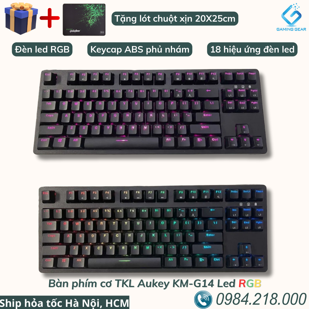 Bàn phím Aukey KMG14 - Blue Switch - Black - Phím ABS -Bảo Hành 12 Tháng